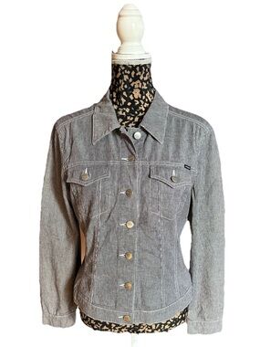 Mexx Women's Gray Pinstripe Jean Jacket